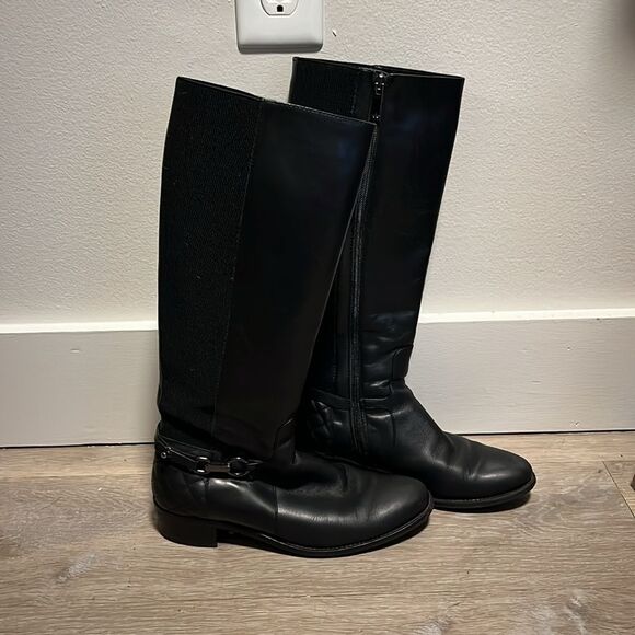 AQUATALIA Oralie Knee-High Stretch Leather Riding Boots Side Zip Quilted, Size 8 - Picture 3 of 15